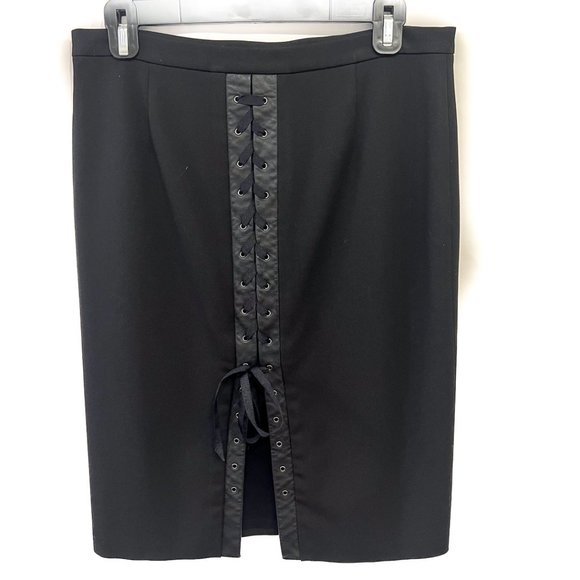 BCBG Max Azria Black Lace up Corset Pencil Skirt Size 4 - Picture 1 of 10